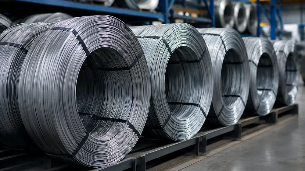 Rolos de arame de aço organizados para cotação comercial